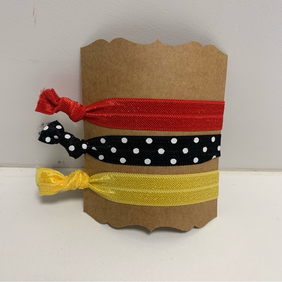 Hand tied hair elastics Mickey Mouse set of 3 hair ties red Disney inspired - Picture 3 of 3